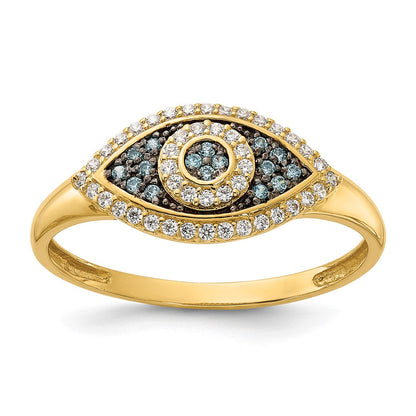 10K Gelbgold 10K Poliert Blau und Weiß Zirkonia Böse Auge Ring