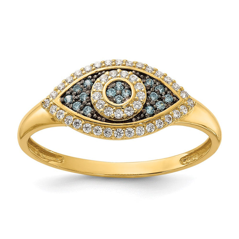 10K Gelbgold 10K Poliert Blau und Weiß Zirkonia Böse Auge Ring
