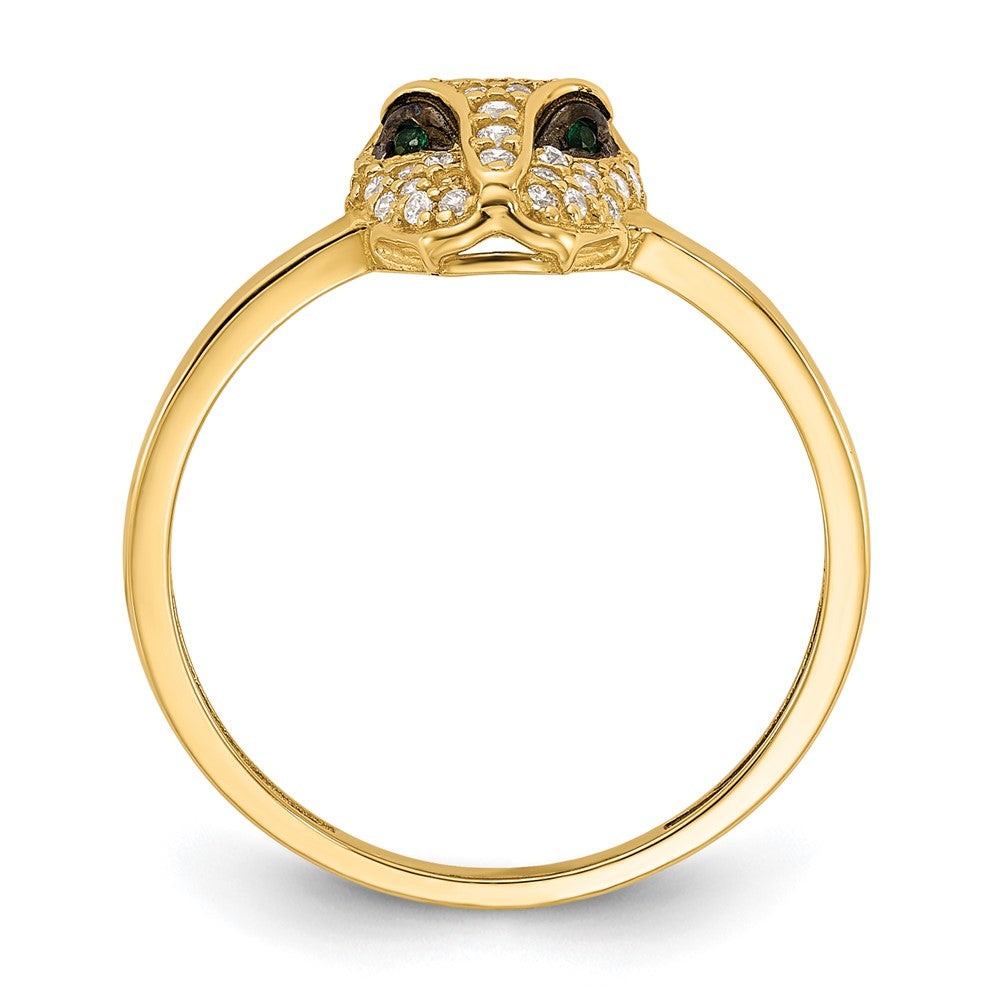 10K Gelbgold 10K Poliert Klar und Grün Zirkonia Lioness Kopf Ring