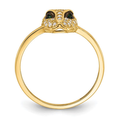10K Gelbgold 10K Poliert Klar und Grün Zirkonia Lioness Kopf Ring