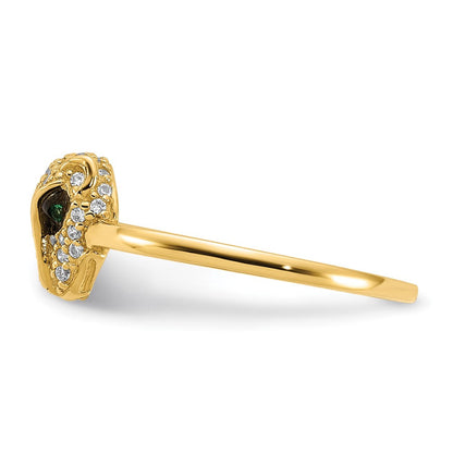 10K Gelbgold 10K Poliert Klar und Grün Zirkonia Lioness Kopf Ring