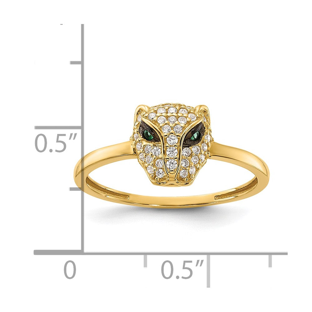 10K Gelbgold 10K Poliert Klar und Grün Zirkonia Lioness Kopf Ring