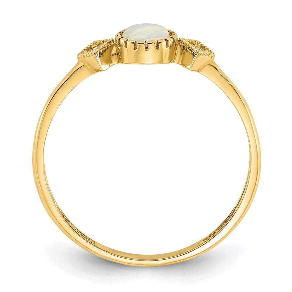 10K Gelbgold 10K Poliert Zirkonia und Erzeugt Opal Ring