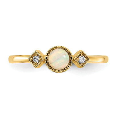 10K Gelbgold 10K Poliert Zirkonia und Erzeugt Opal Ring