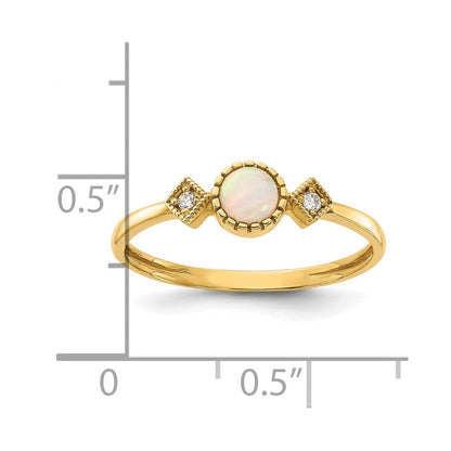 10K Gelbgold 10K Poliert Zirkonia und Erzeugt Opal Ring