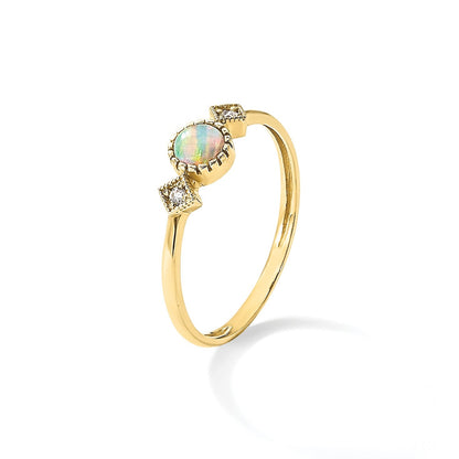 10K Gelbgold 10K Poliert Zirkonia und Erzeugt Opal Ring