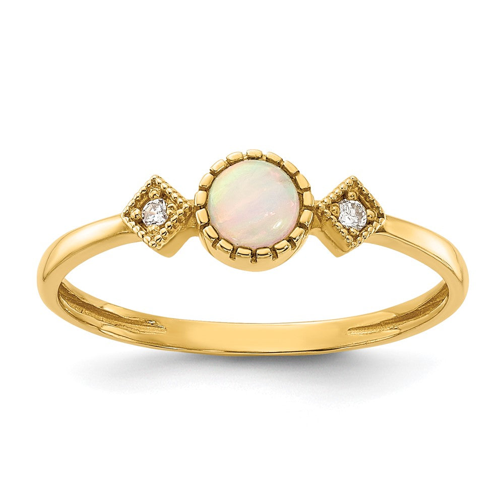 10K Gelbgold 10K Poliert Zirkonia und Erzeugt Opal Ring