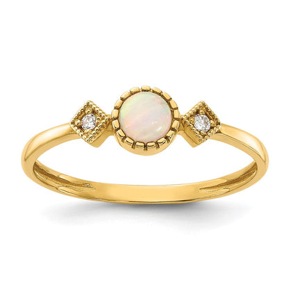 10K Gelbgold 10K Poliert Zirkonia und Erzeugt Opal Ring