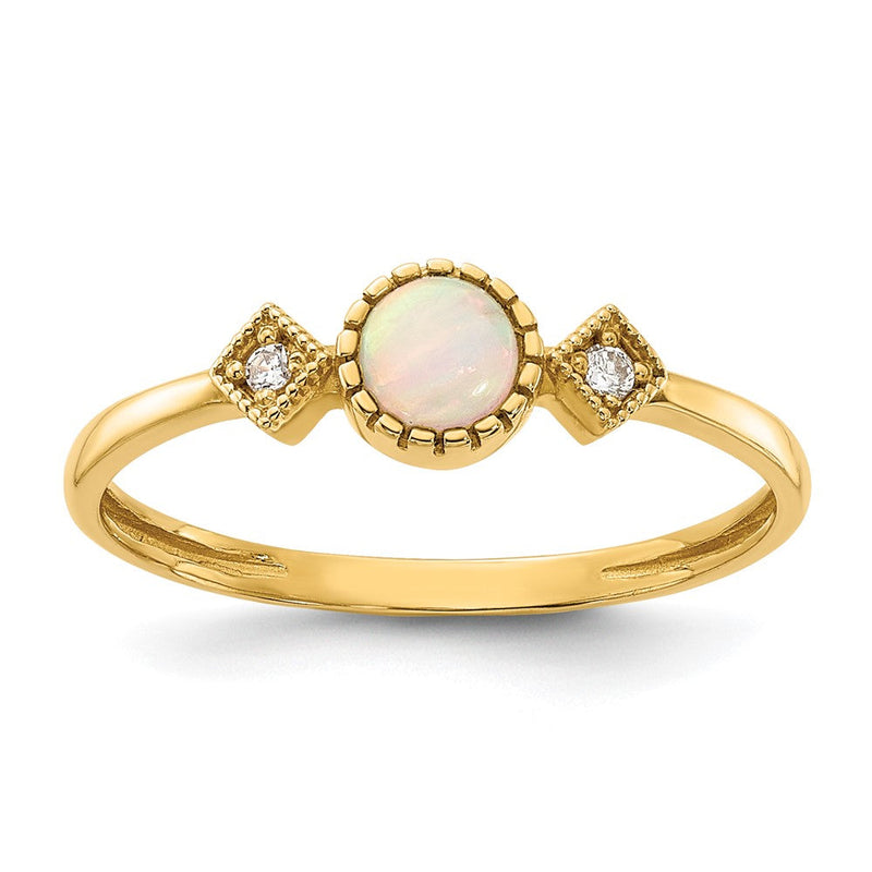 10K Gelbgold 10K Poliert Zirkonia und Erzeugt Opal Ring