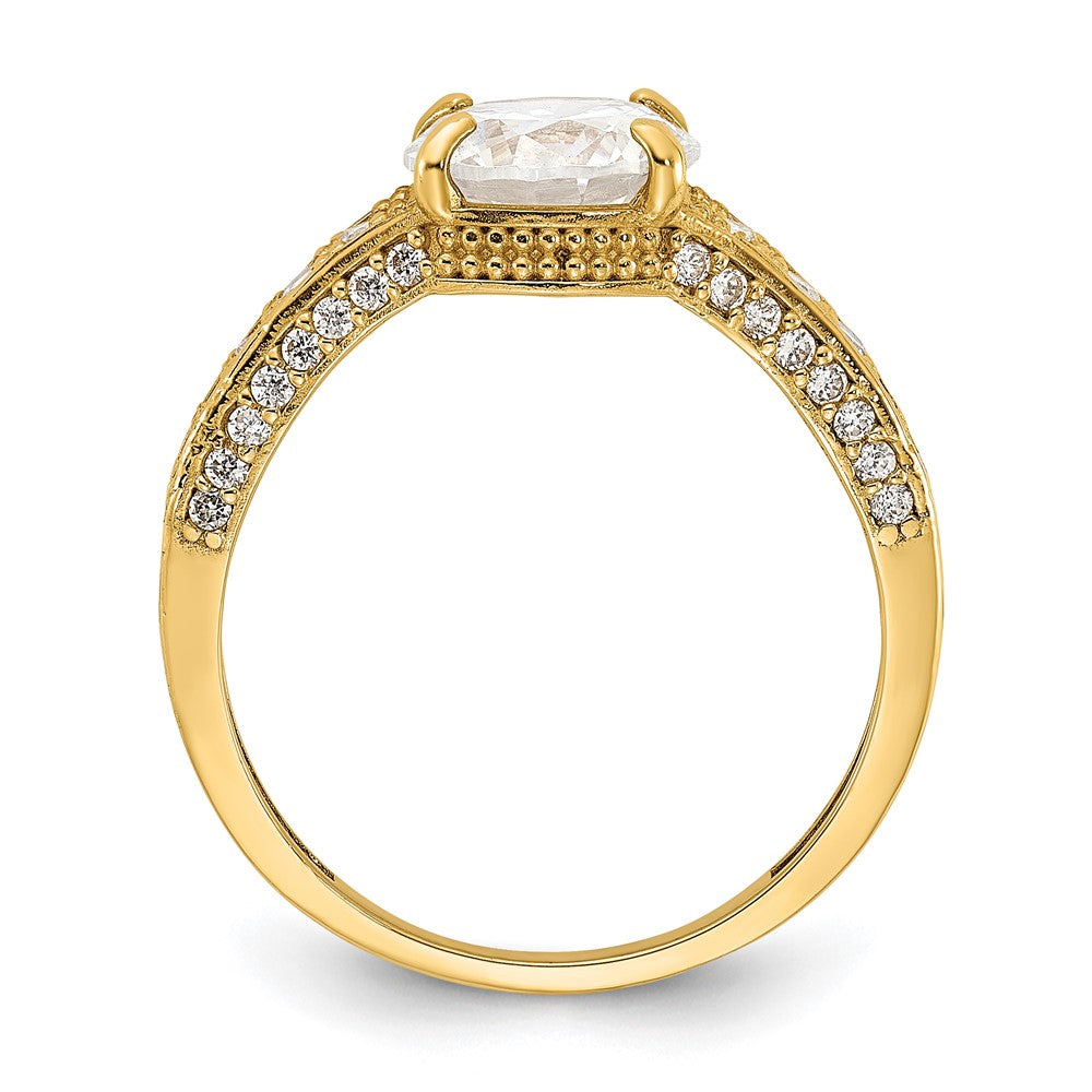 10K Gelbgold 10K Poliert Zirkonia Mittig und Seite Steine Ring