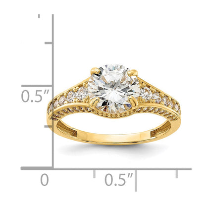 10K Gelbgold 10K Poliert Zirkonia Mittig und Seite Steine Ring