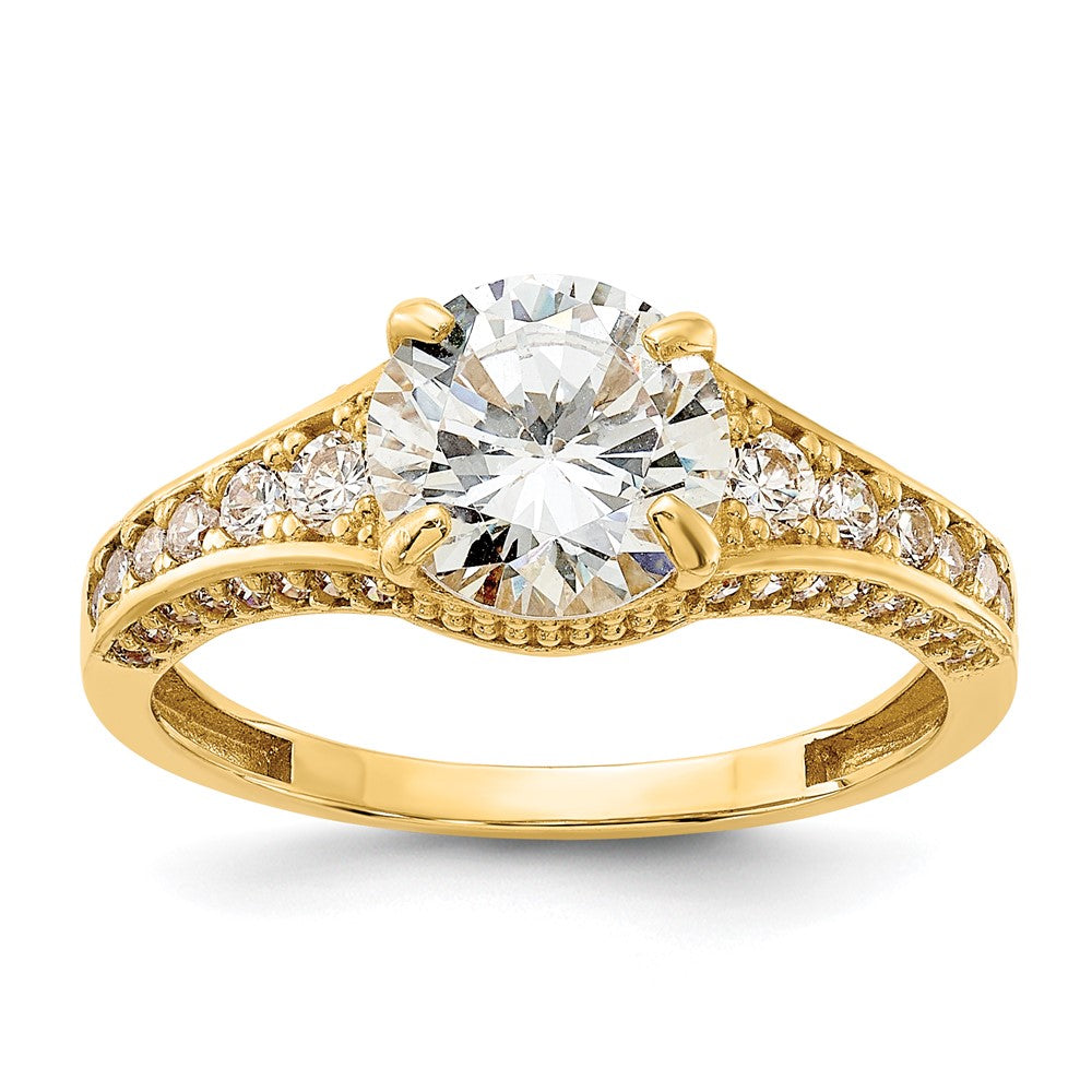 10K Gelbgold 10K Poliert Zirkonia Mittig und Seite Steine Ring