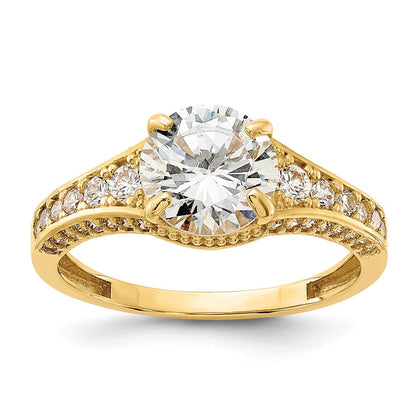 10K Gelbgold 10K Poliert Zirkonia Mittig und Seite Steine Ring