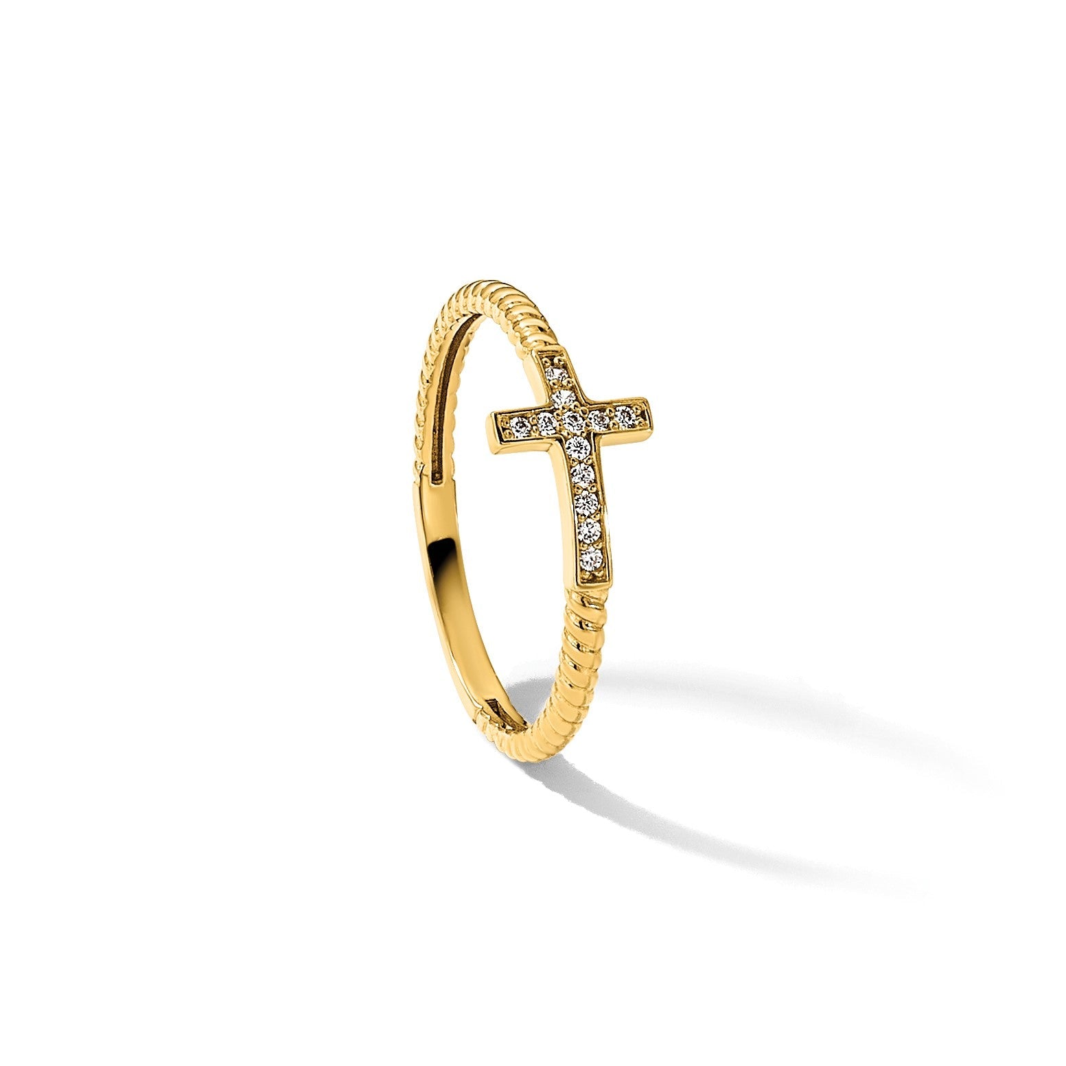 10K Gelbgold 10K Poliert Zirkonia Kreuz Ring