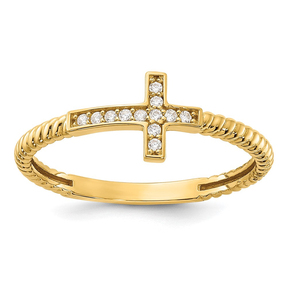 10K Gelbgold 10K Poliert Zirkonia Kreuz Ring