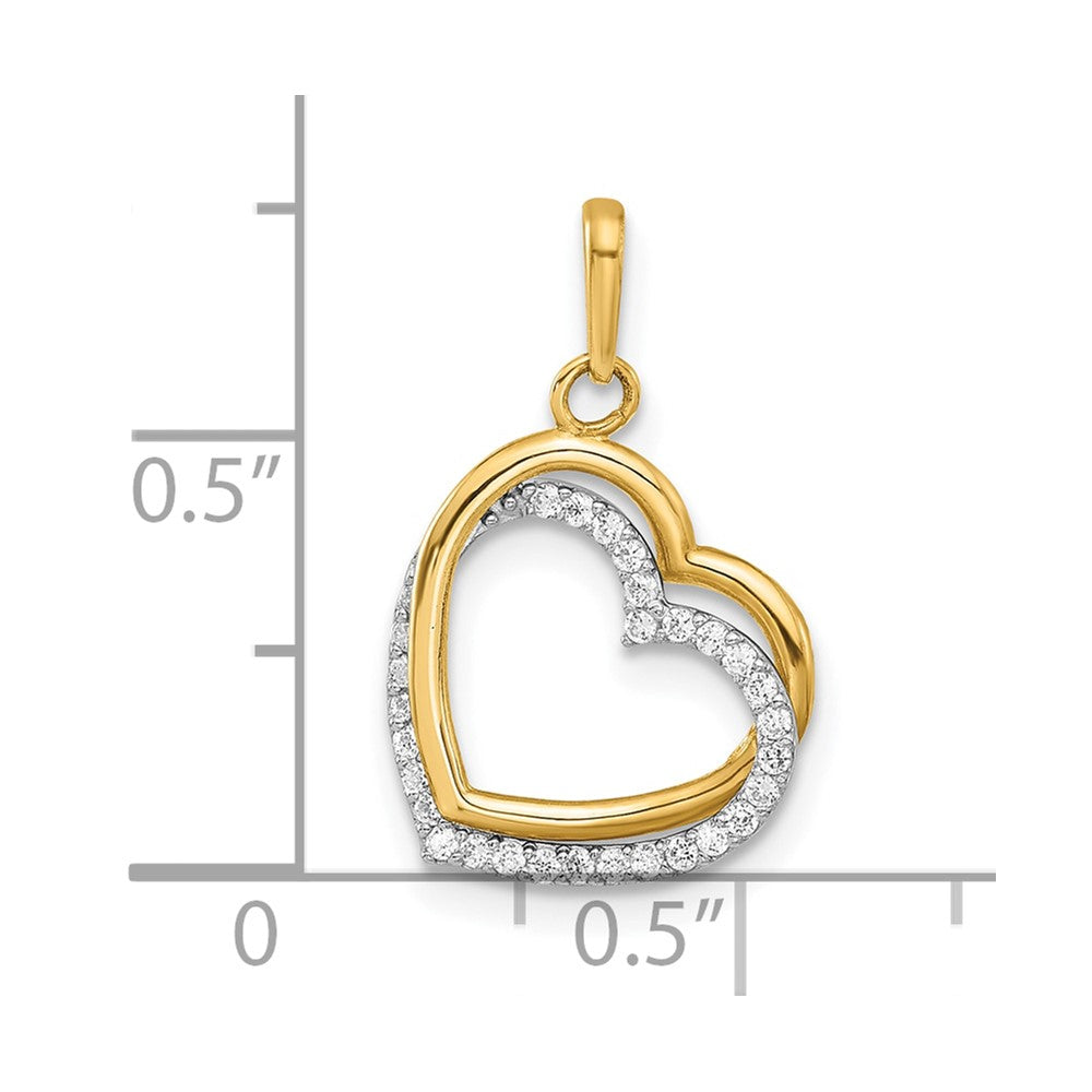 10K Bicolor 10K Poliert Zirkonia Herzen Charm