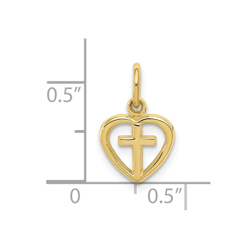 10K Gelbgold Kreuz in Herz Charm