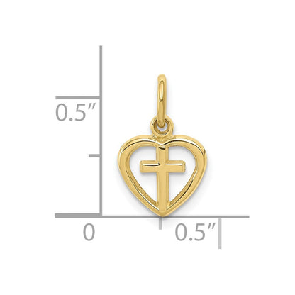10K Gelbgold Kreuz in Herz Charm