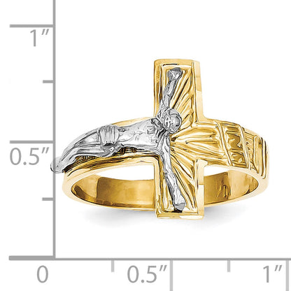 10K Bicolor Poliert & Diamantiert Herren Kruzifix Ring