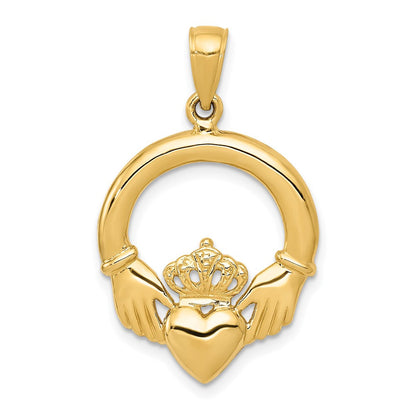 10K Gelbgold Poliert Claddagh Anhänger