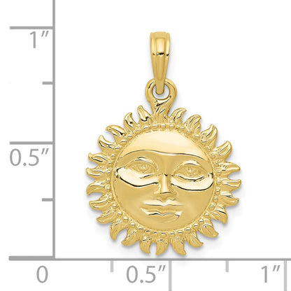 10K Gelbgold Massiv Poliert Wendbar Sonne Anhänger