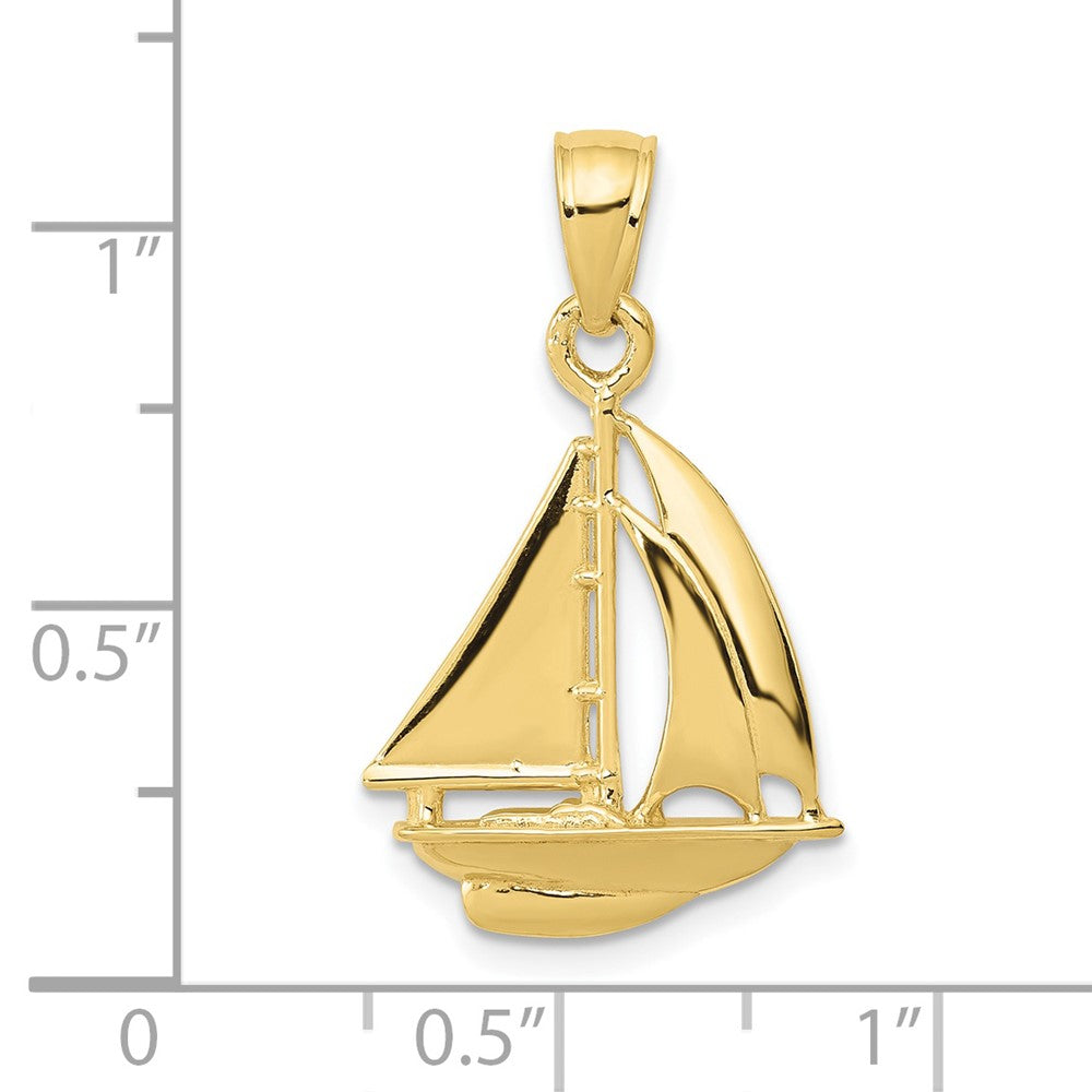 10K Gelbgold Poliert Offen-backed Segelboot Anhänger