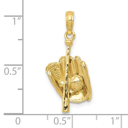10K Gelbgold 10K Poliert 3-d Glove/bat/ball Baseball Anhänger