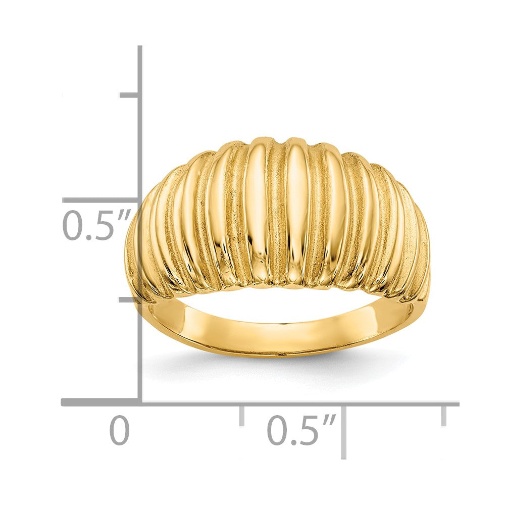 10K Gelbgold Hoch Poliert Ribbed Kuppel Ring