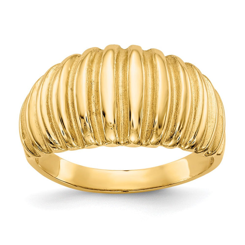 10K Gelbgold Hoch Poliert Ribbed Kuppel Ring
