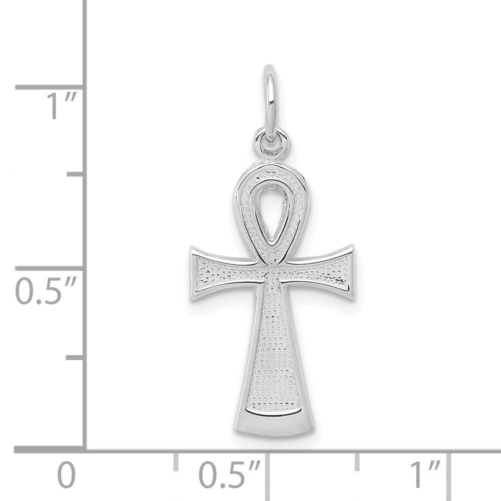 10K Weißgold Massiv Flach-backed Ankh/egyptian Kreuz Anhänger