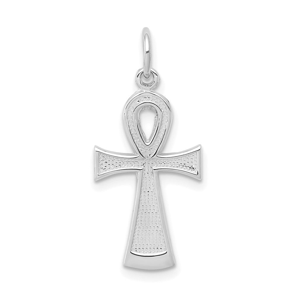 10K Weißgold Massiv Flach-backed Ankh/egyptian Kreuz Anhänger