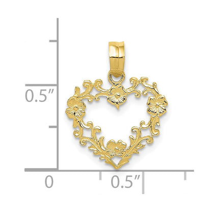 10K Gelbgold 10K Poliert Blumen Rand Herz Anhänger