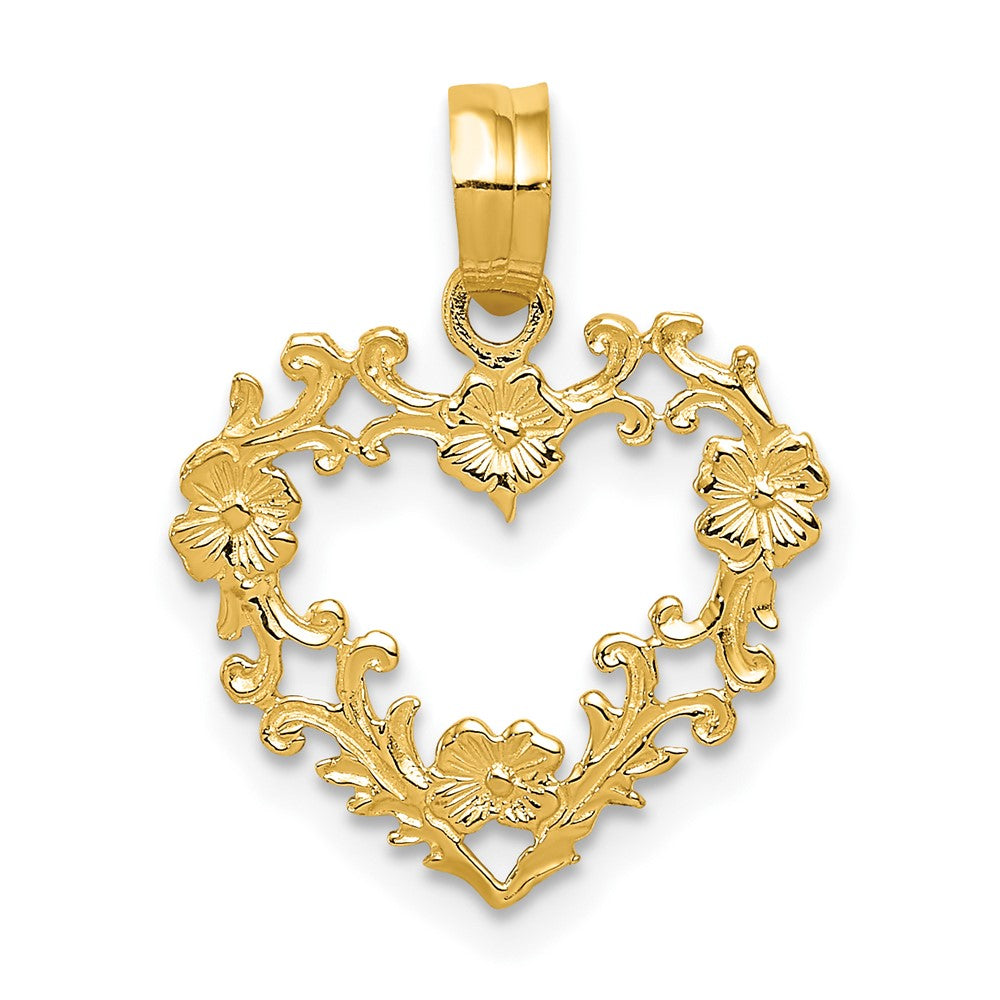 10K Gelbgold 10K Poliert Blumen Rand Herz Anhänger
