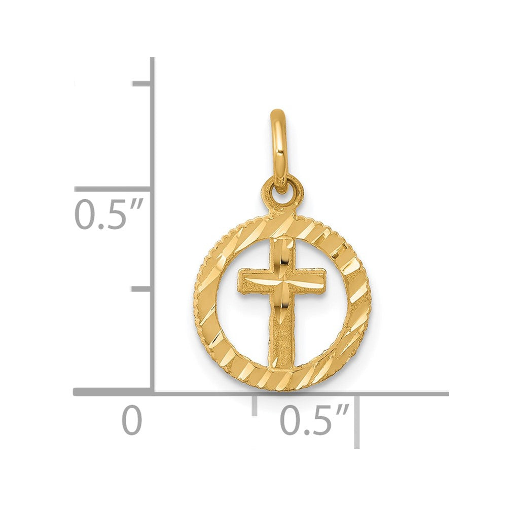 10K Gelbgold Massiv Flach-backed Kreuz in Kreis For Eternal Leben Charm