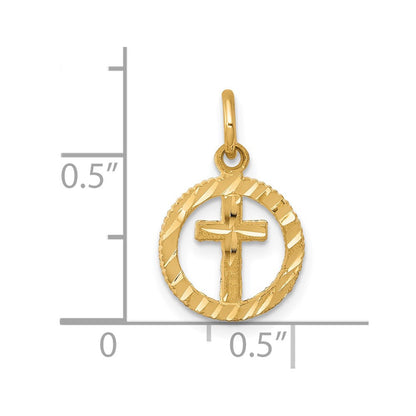 10K Gelbgold Massiv Flach-backed Kreuz in Kreis For Eternal Leben Charm