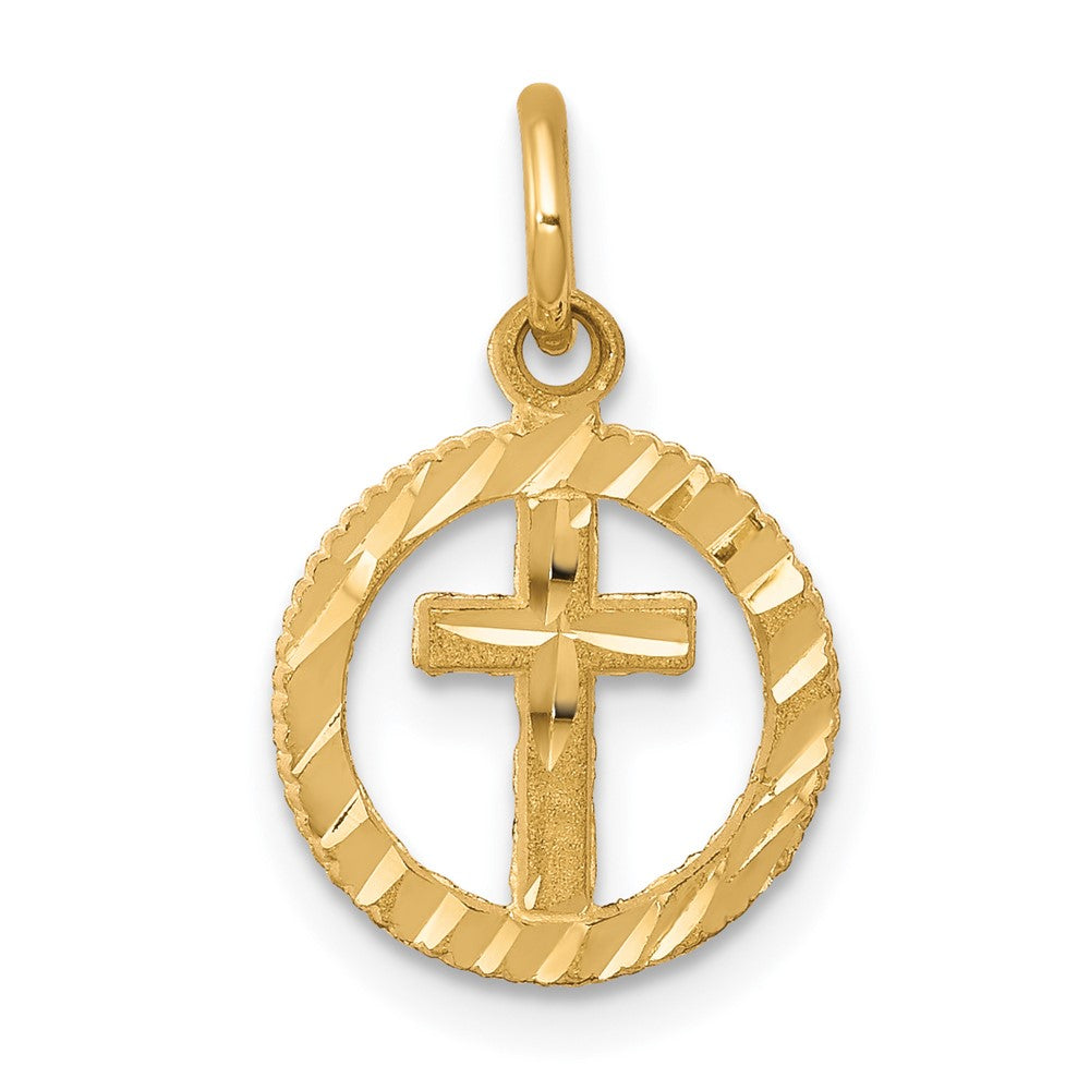 10K Gelbgold Massiv Flach-backed Kreuz in Kreis For Eternal Leben Charm