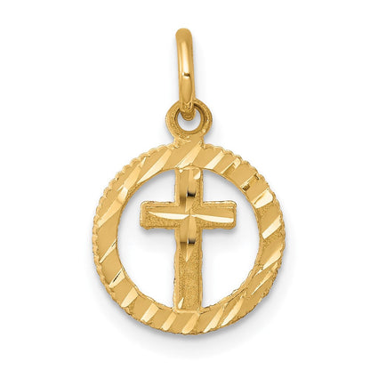10K Gelbgold Massiv Flach-backed Kreuz in Kreis For Eternal Leben Charm