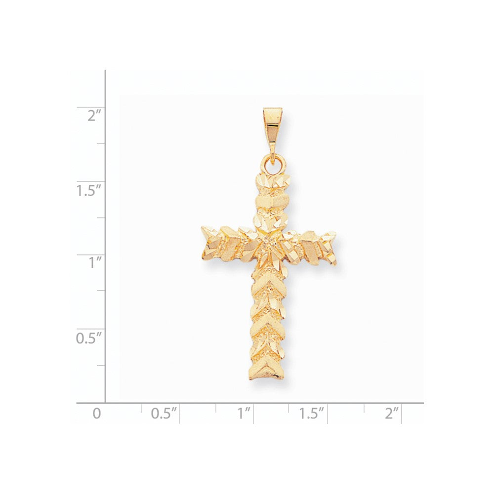 10K Gelbgold Diamant-geschliffener Nugget-Kreuz-Anhänger mit Satinfinish