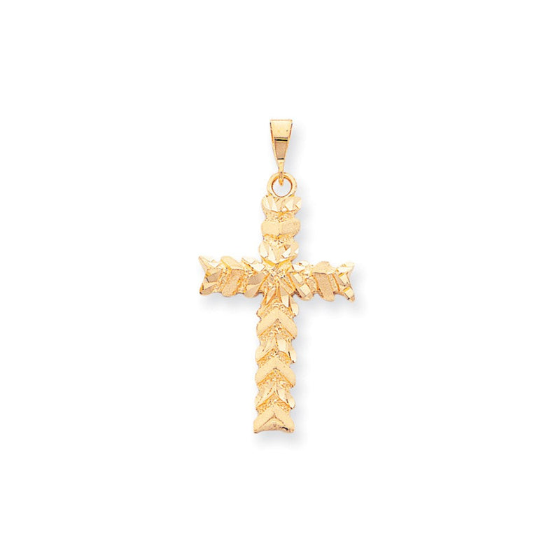 10K Gelbgold Diamant-geschliffener Nugget-Kreuz-Anhänger mit Satinfinish