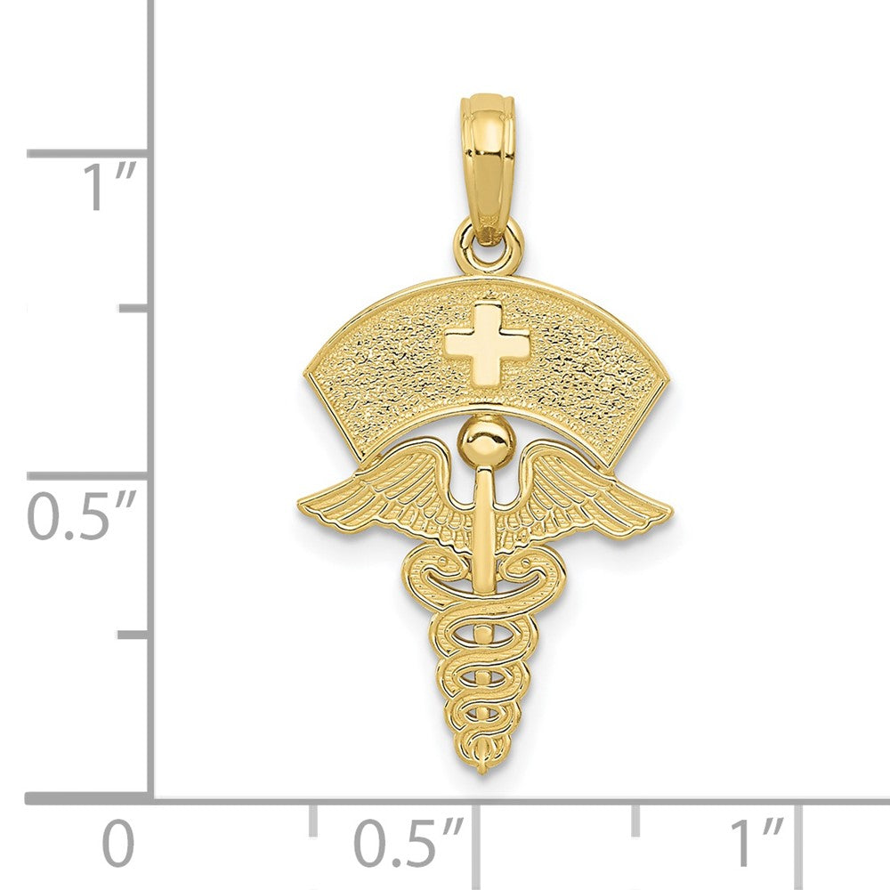 10K Gelbgold Caduceus mit Nurses Cap Anhänger
