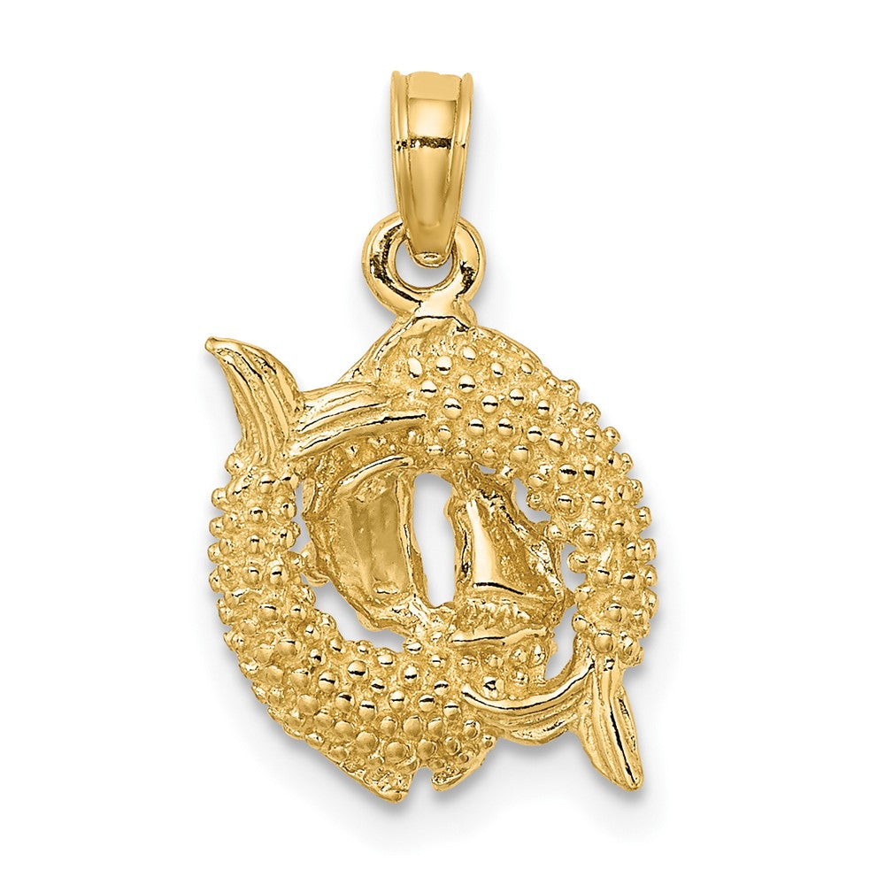 10K Gelbgold 10K 3-d Pisces Tierkreis Anhänger