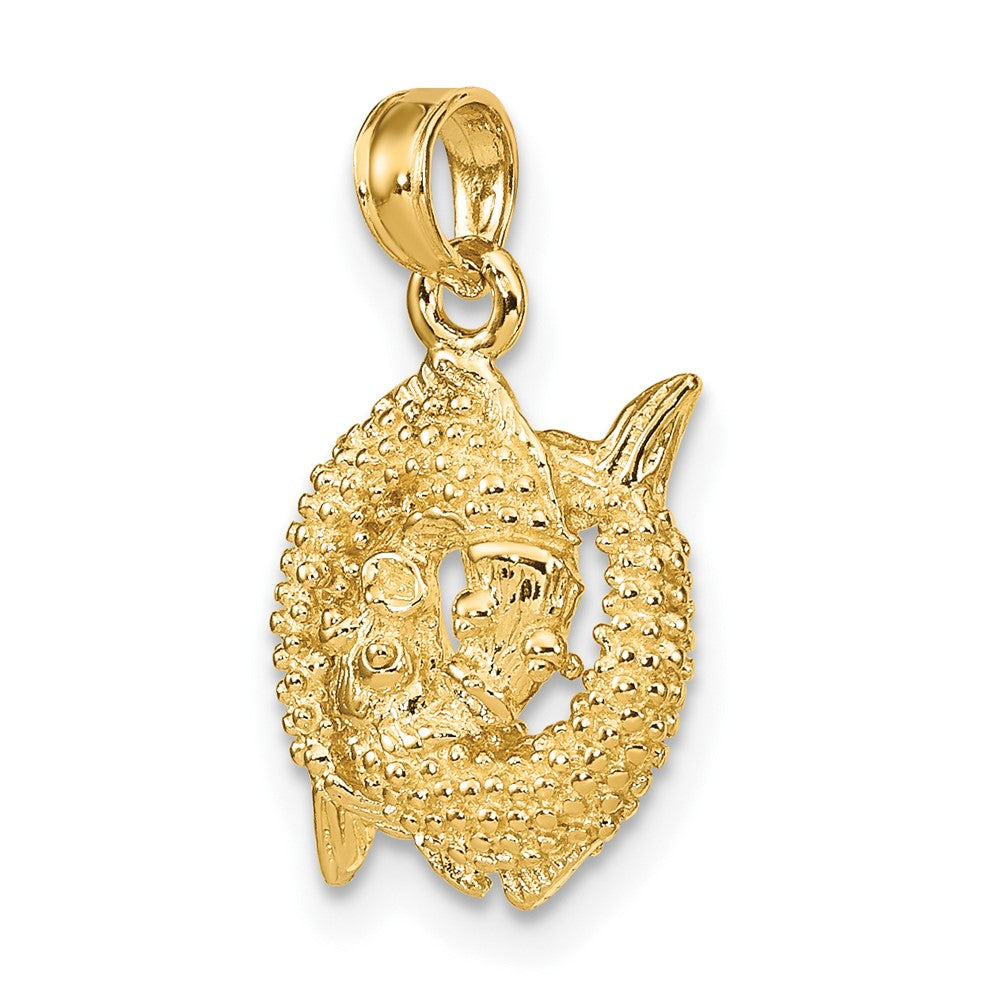 10K Gelbgold 10K 3-d Pisces Tierkreis Anhänger