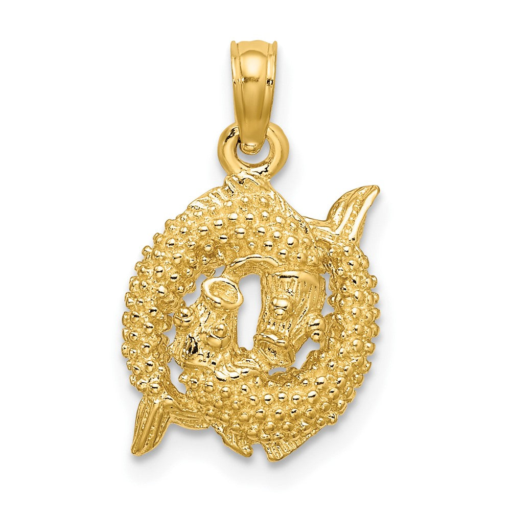 10K Gelbgold 10K 3-d Pisces Tierkreis Anhänger