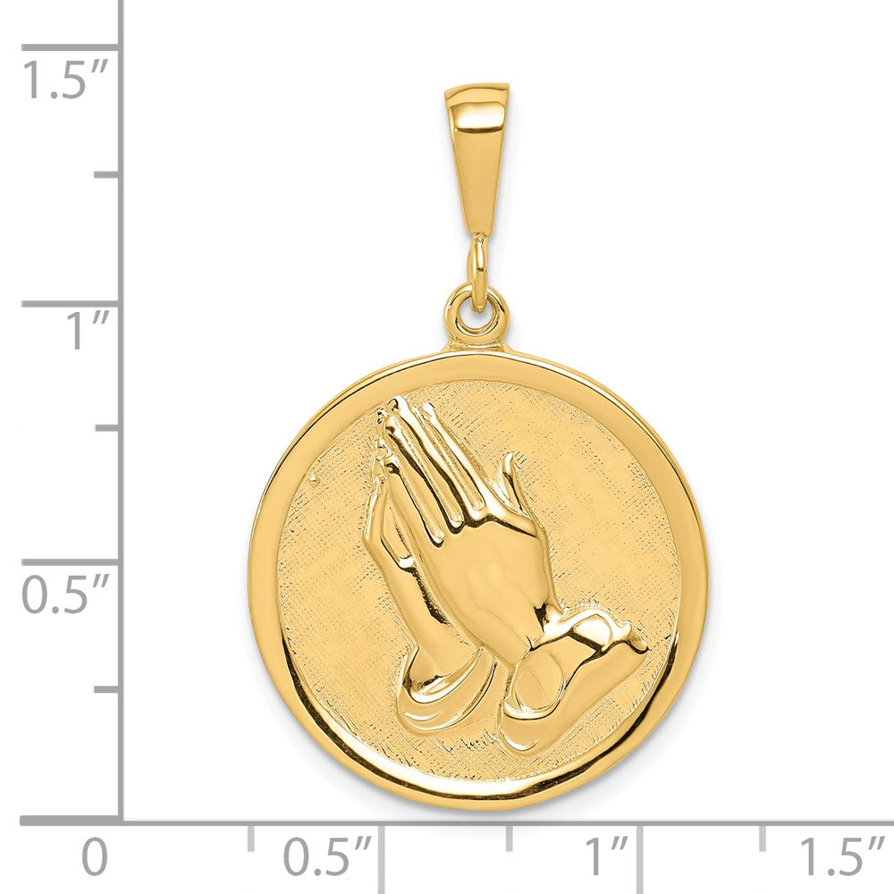 10K Gelbgold Anhänger „Betende Hände“, wendbar, mit Gelassenheitsgebet