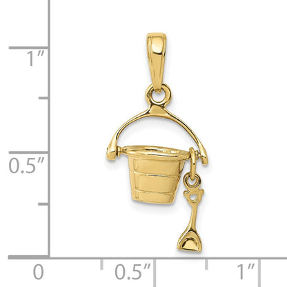 10K Gelbgold 3-d Beach Bucket mit Shovel Charm