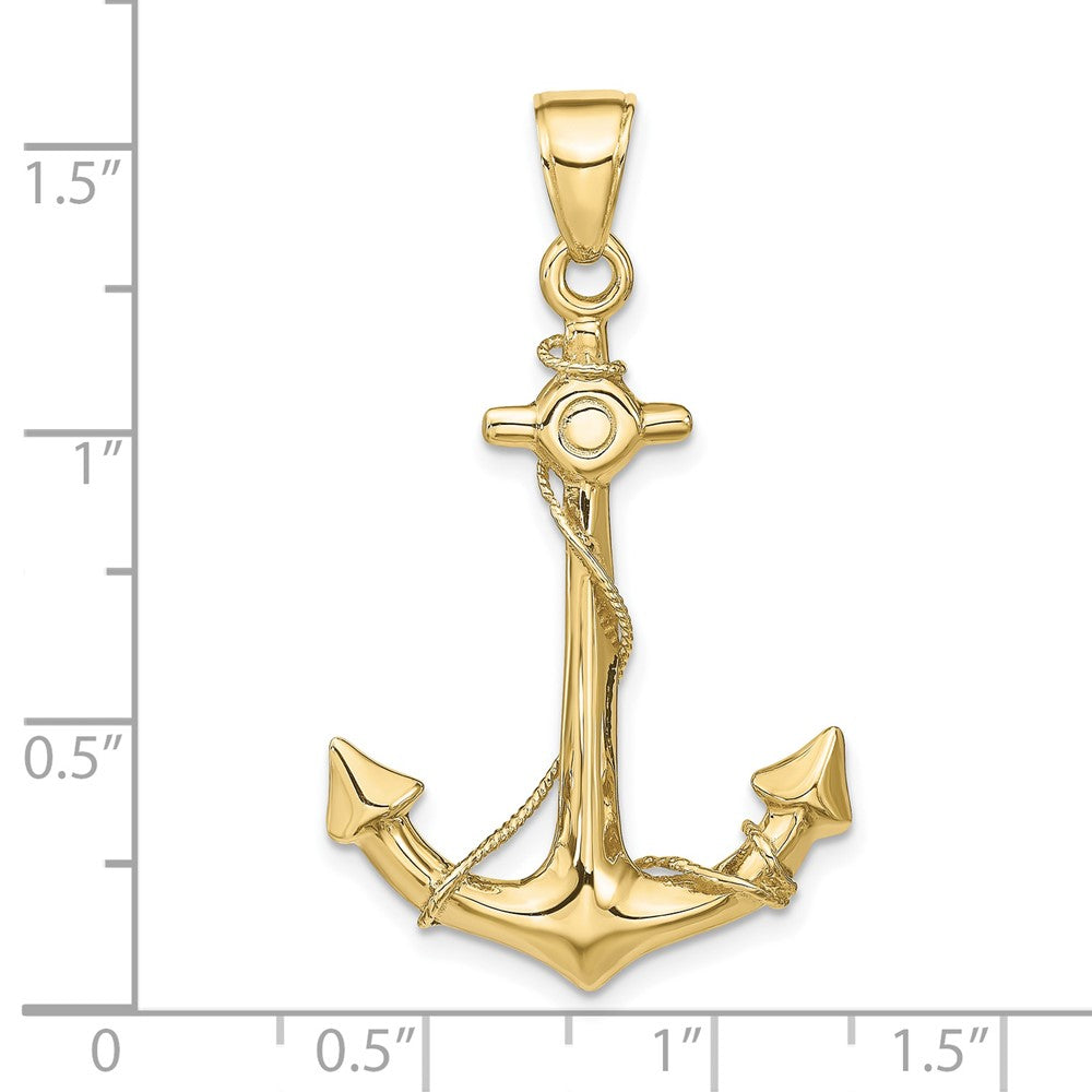 10K Gelbgold 3-d Anker mit Kordel Anhänger
