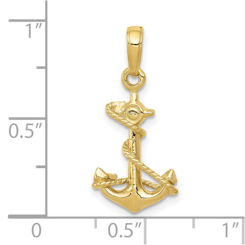 10K Gelbgold 3-d Anker mit Kordel Anhänger