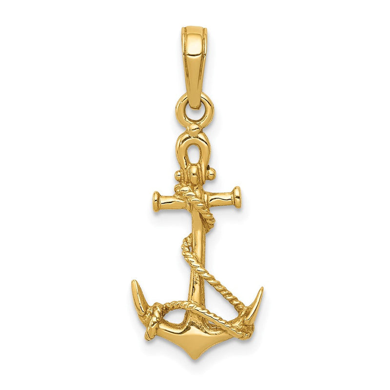 10K Gelbgold 10K 3-d Anker mit Shackle und Entwined Kordel Anhänger