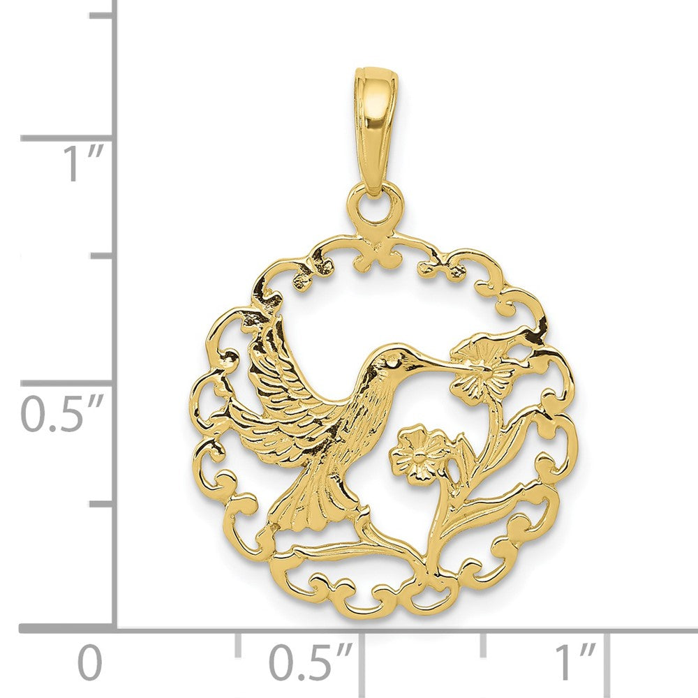 10K Gelbgold Hummingbird in Rund Rahmen Anhänger