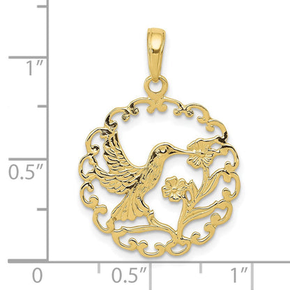 10K Gelbgold Hummingbird in Rund Rahmen Anhänger